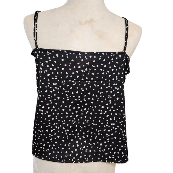 A New Day Women's Size L Black & White Heart Print Satin Cami Adjustable Straps - Picture 3 of 8